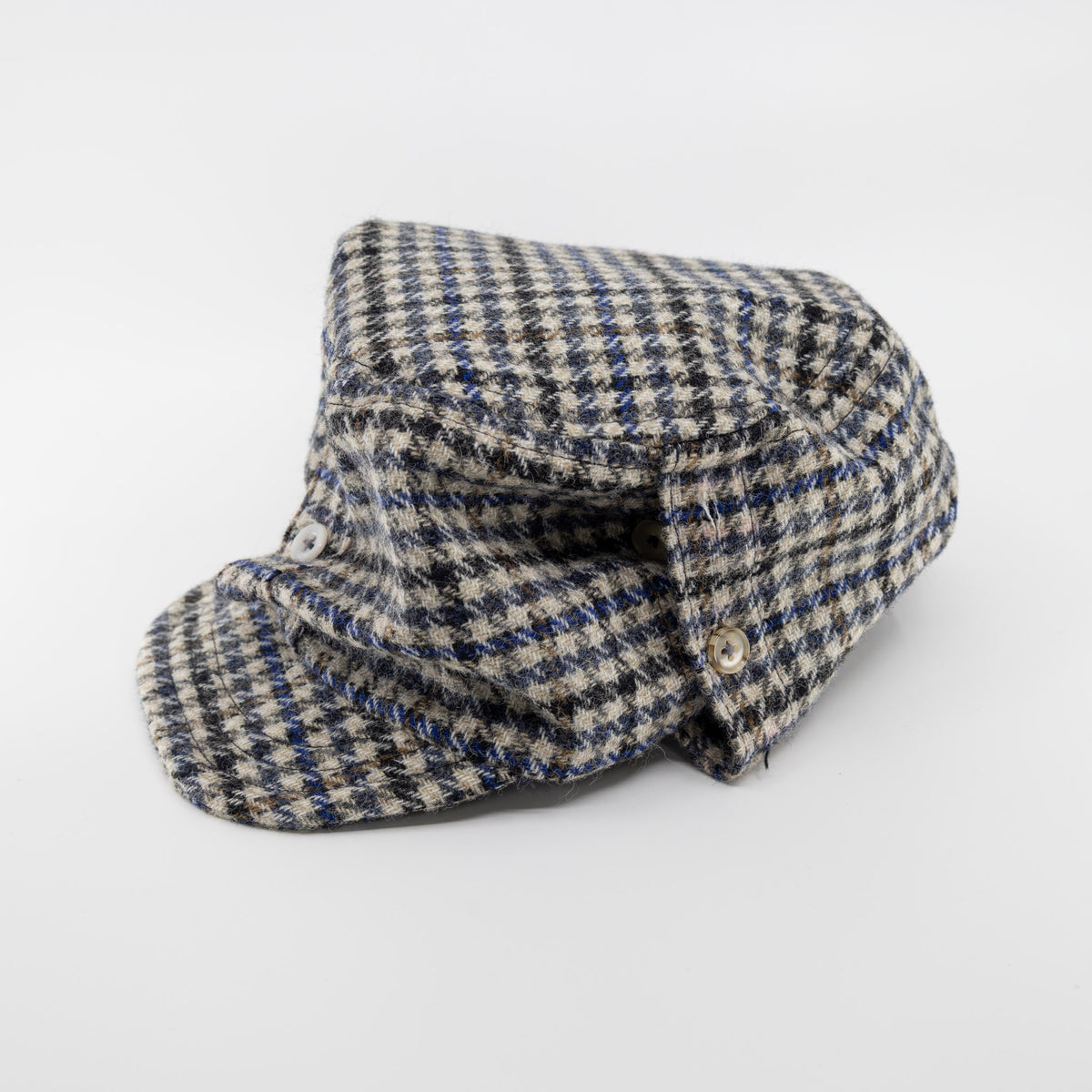Handmade button up hat - Houndstooth Wool
