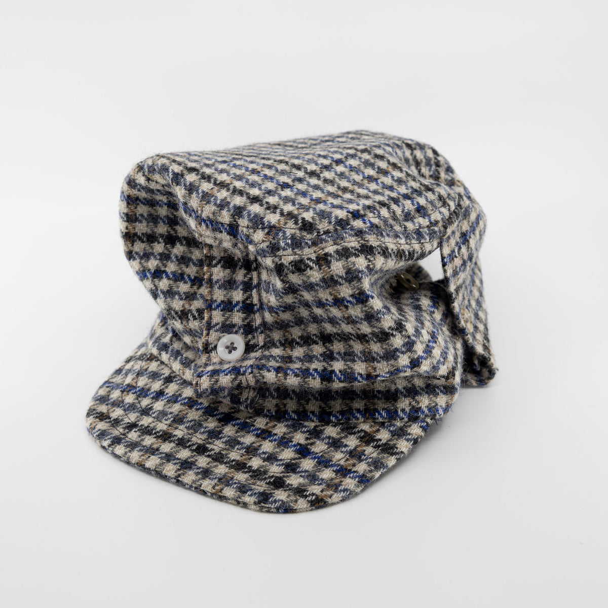 Handmade button up hat - Houndstooth Wool