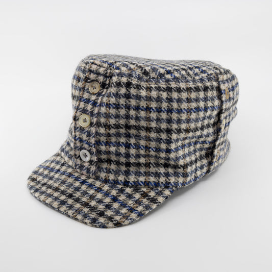 Handmade button up hat - Houndstooth Wool