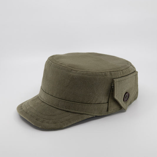 Handmade Charlie Cadet Hat - Green Herringbone