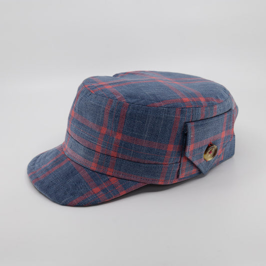 Handmade Charlie Cadet Hat - Faded Red and Blue